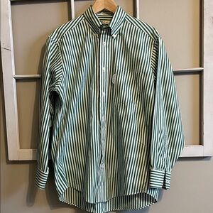Faconnable Green & White Striped Button-Down Dress Shirt